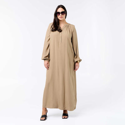 Long dress with long sleeves and Henley collar KHAKI