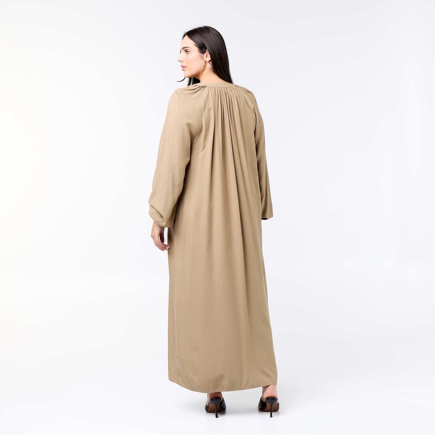 Long dress with long sleeves and Henley collar KHAKI