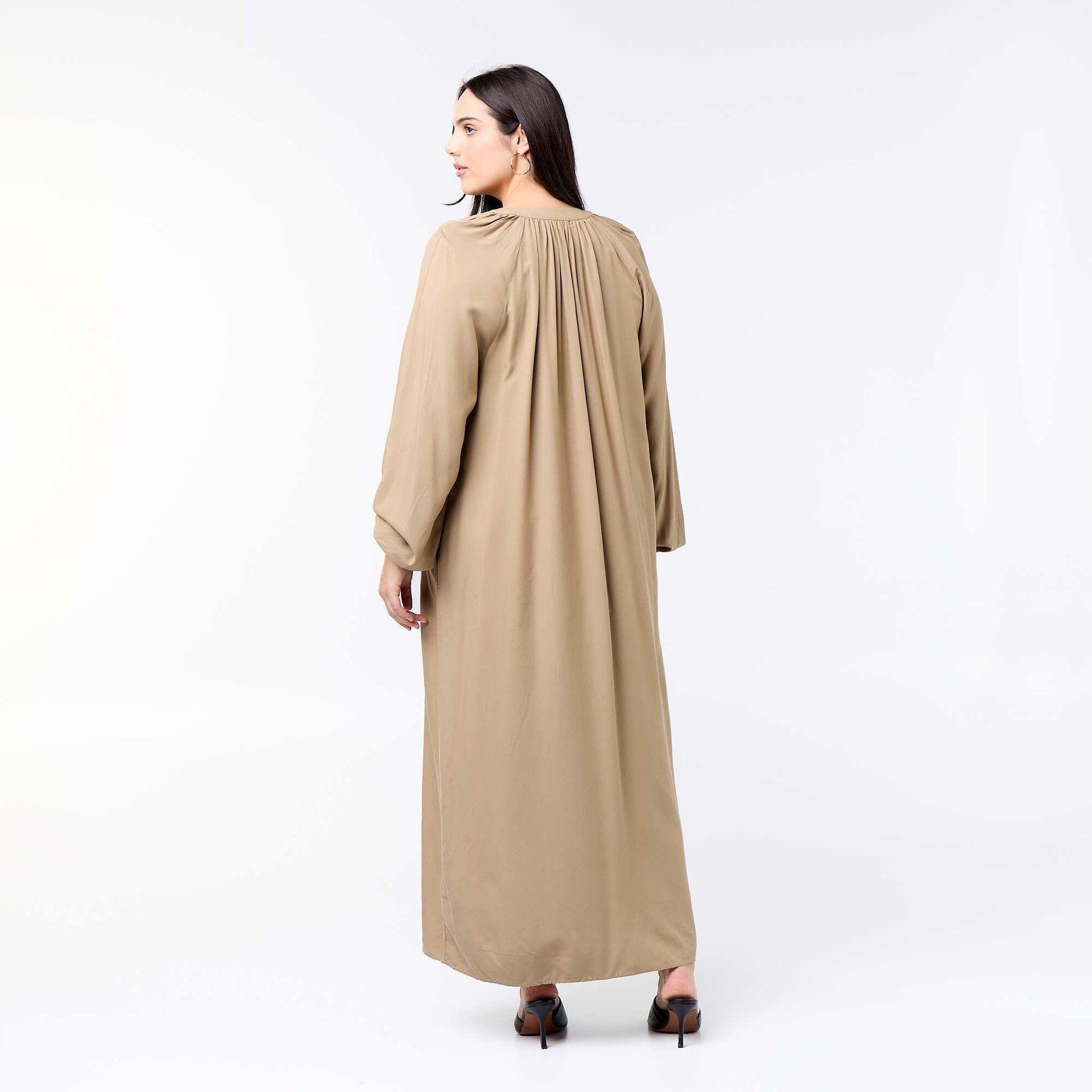 Long dress with long sleeves and Henley collar KHAKI