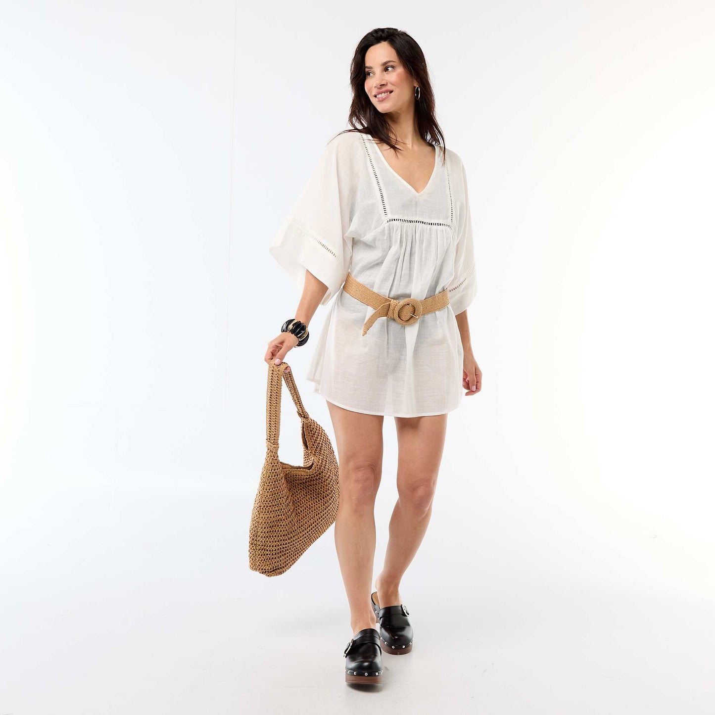 Solid Mid-Length Beach Dress WHITE