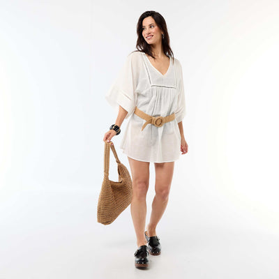 Solid Mid-Length Beach Dress WHITE