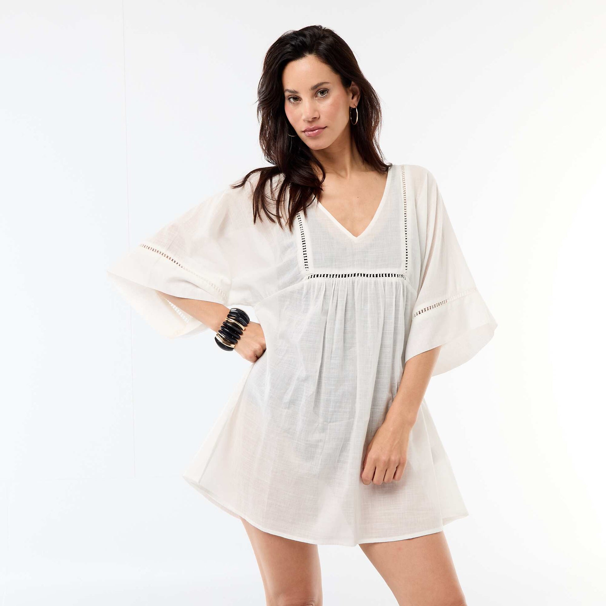 Solid Mid-Length Beach Dress WHITE
