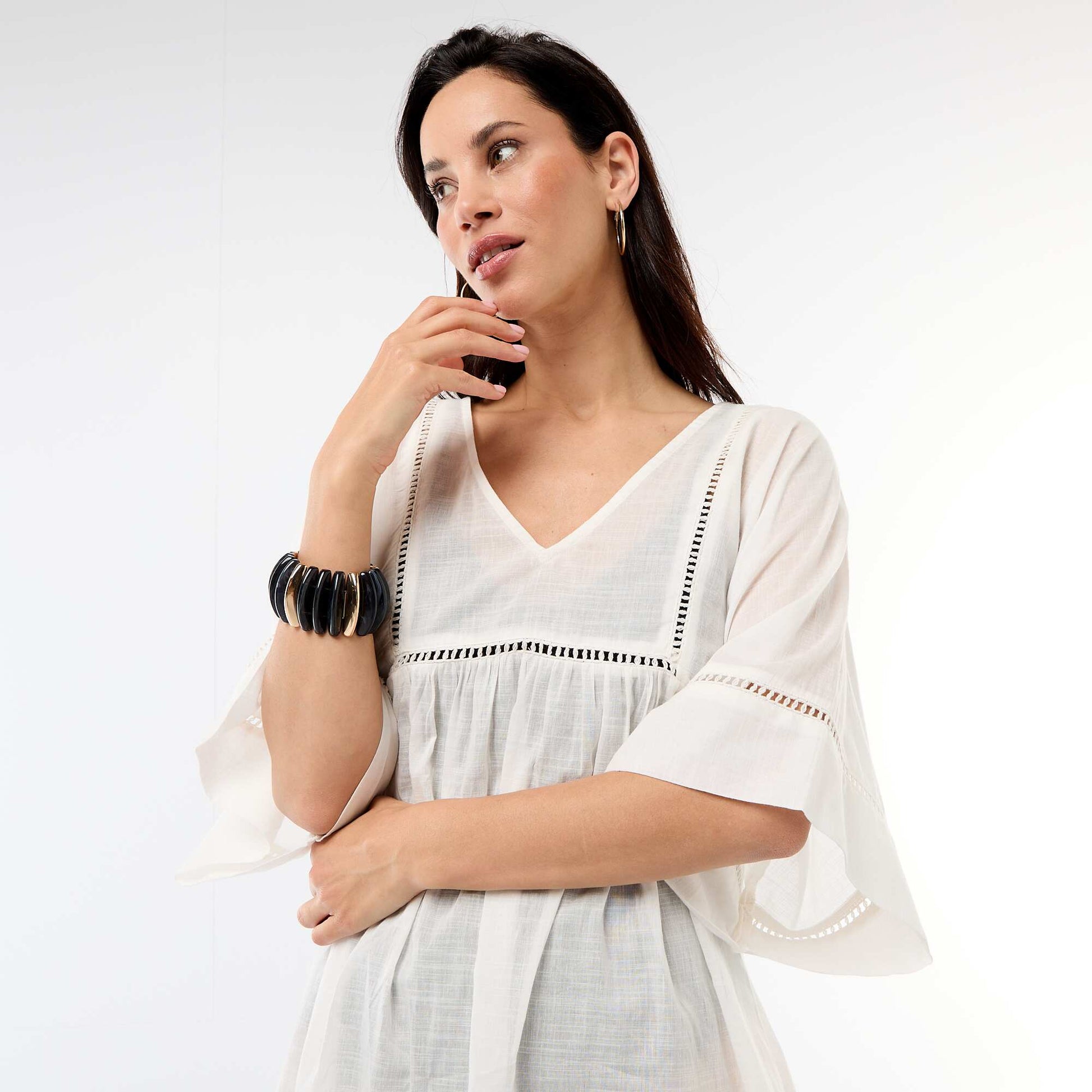 Solid Mid-Length Beach Dress WHITE
