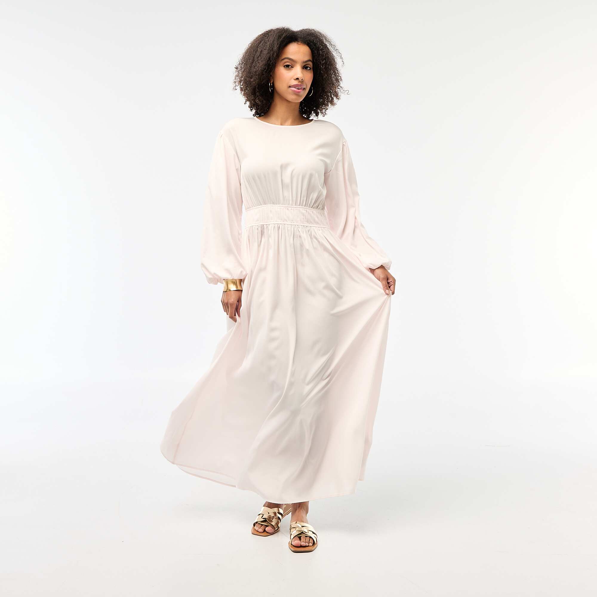 Balloon Sleeve Satin Maxi Dress PINK Kiabi balloon-sleeve-satin-maxi-dress-pink-kiabi