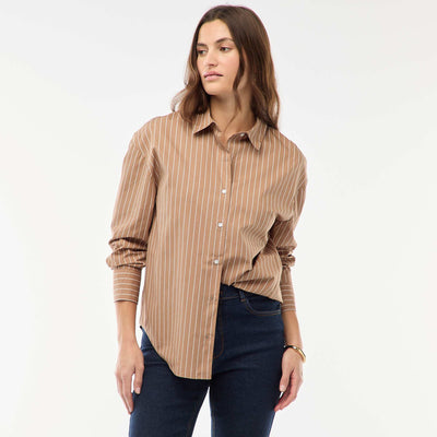 Long-Sleeved Poplin Shirt BROWN