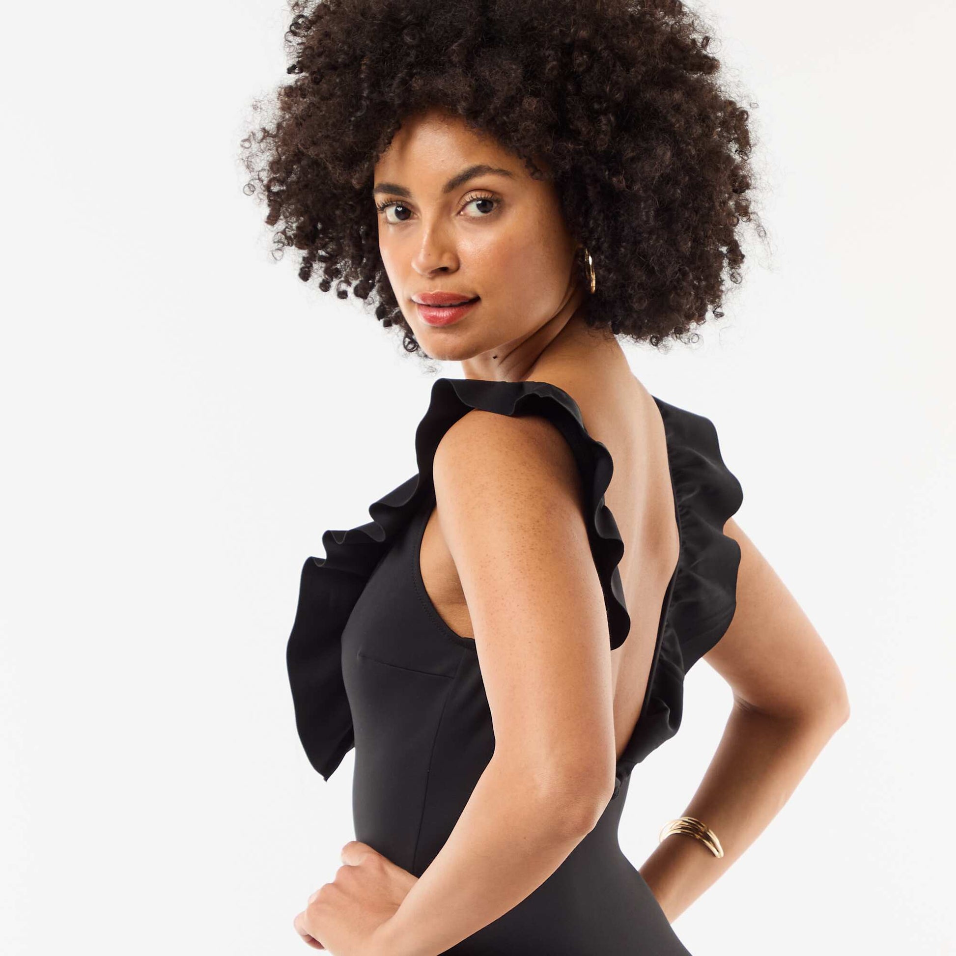 Plunge Neck One-Piece Swimsuit BLACK