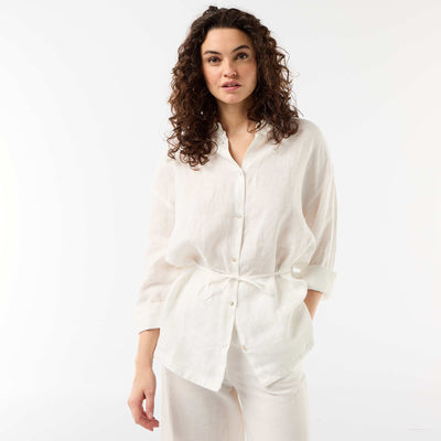 Solid long linen shirt WHITE