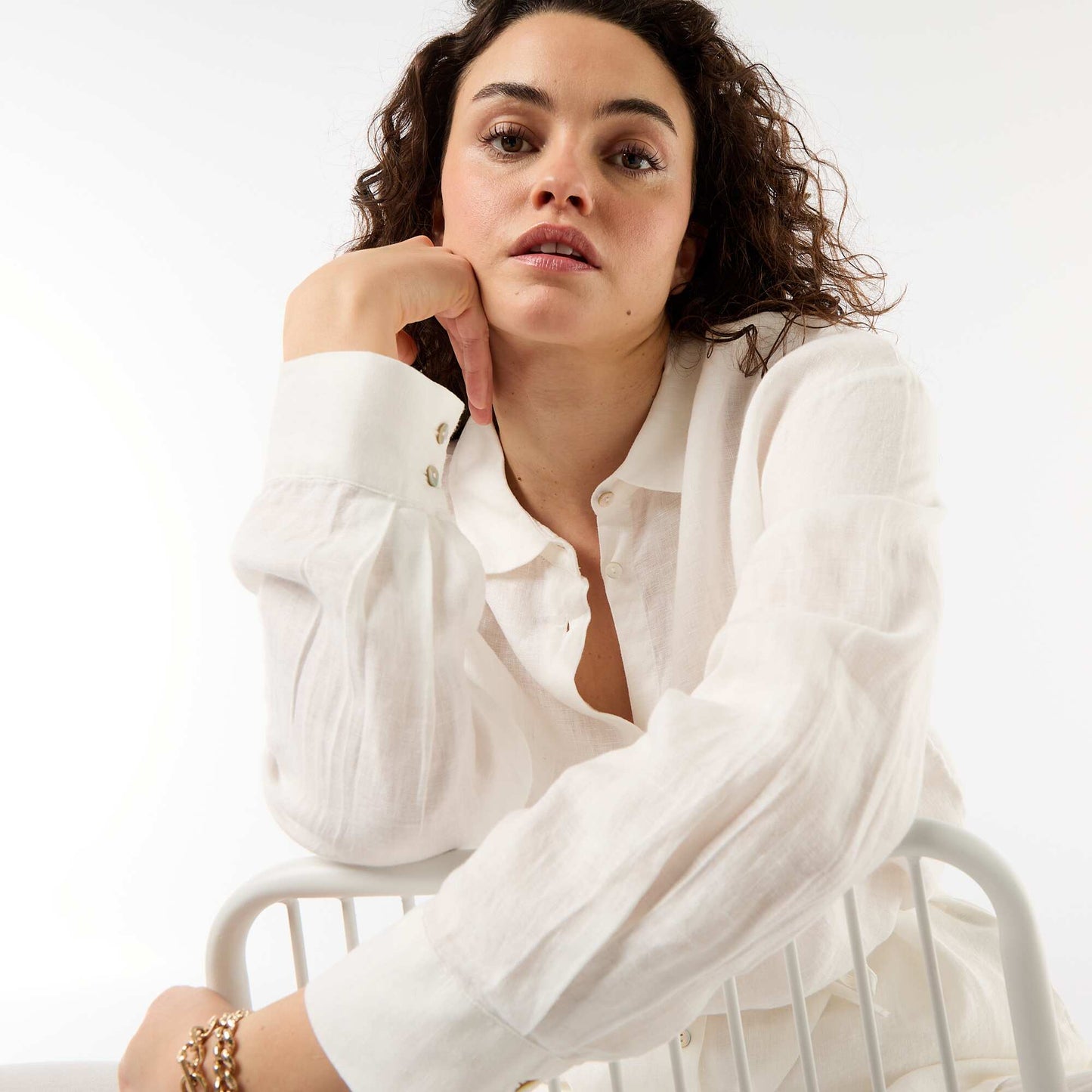 Solid long linen shirt WHITE