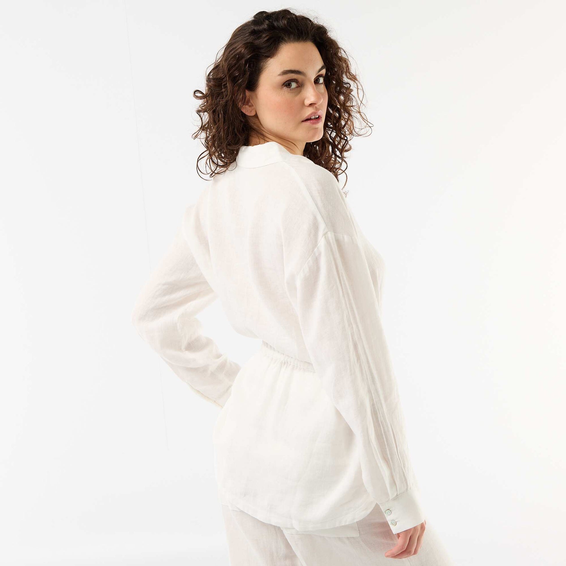 Solid long linen shirt WHITE