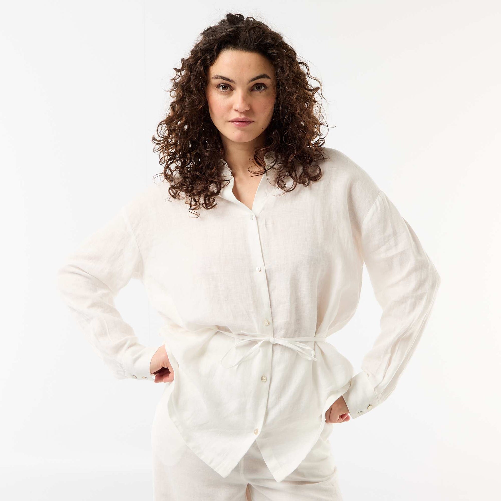 Solid long linen shirt WHITE