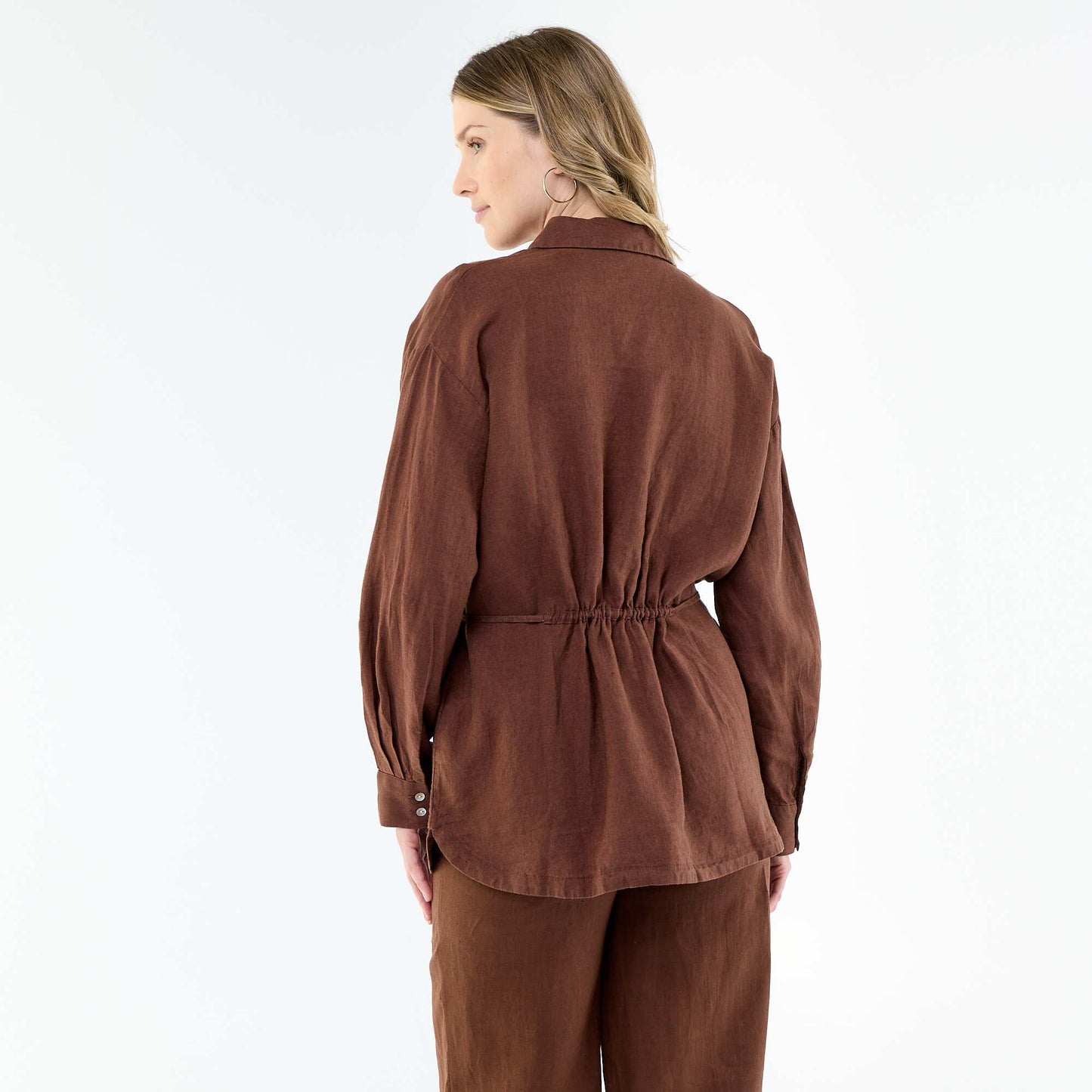 Solid long linen shirt BROWN