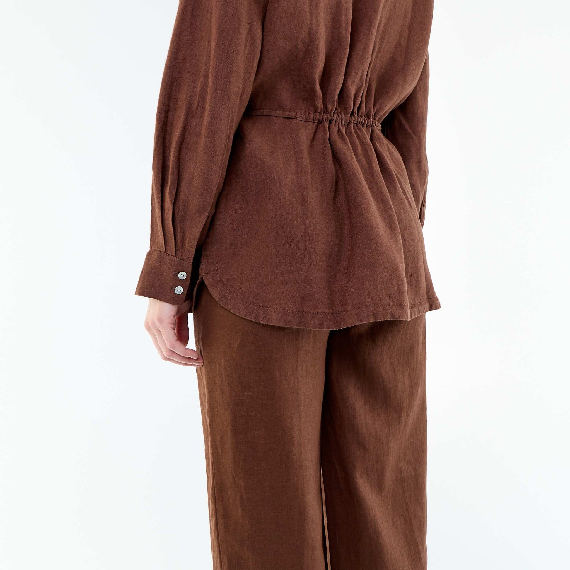 Solid long linen shirt BROWN