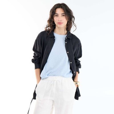 Solid long linen shirt BLACK