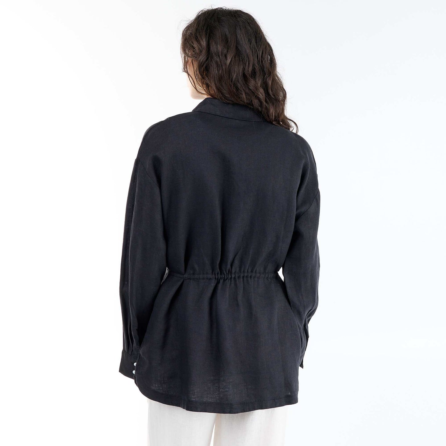 Solid long linen shirt BLACK