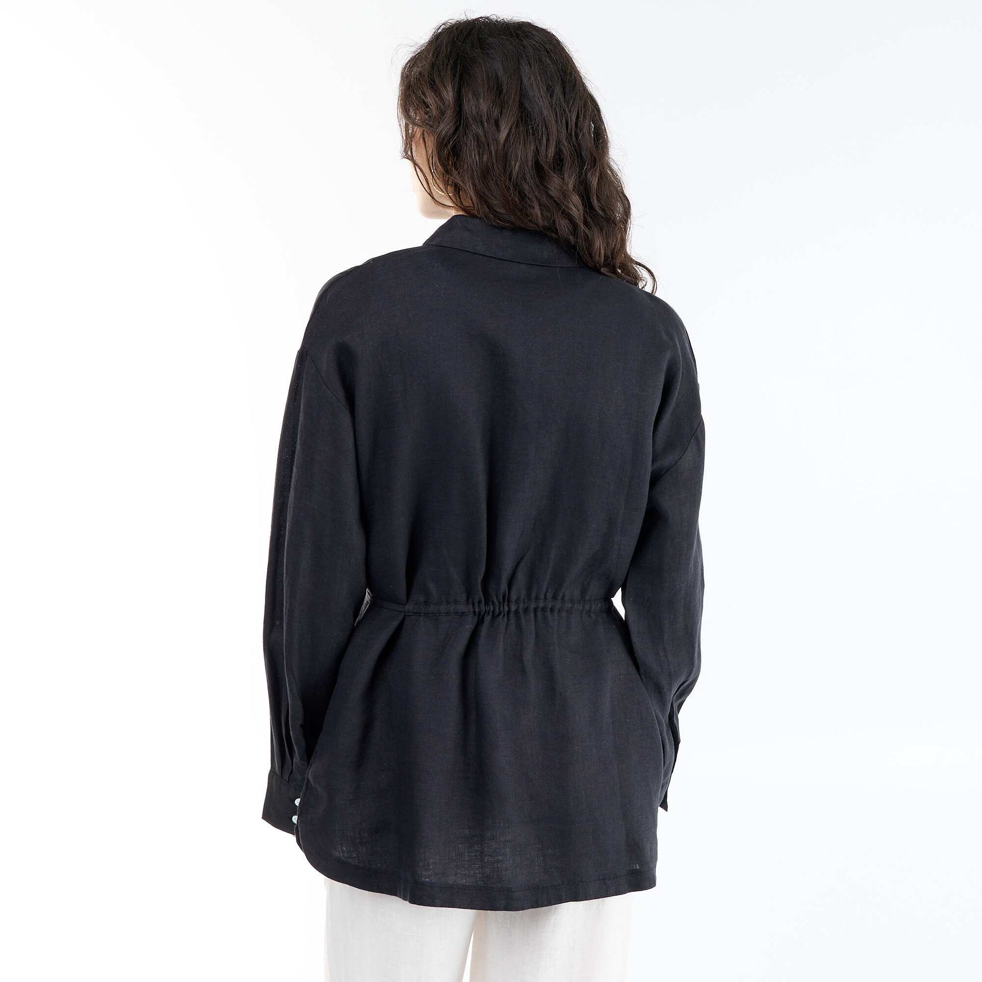 Solid long linen shirt BLACK