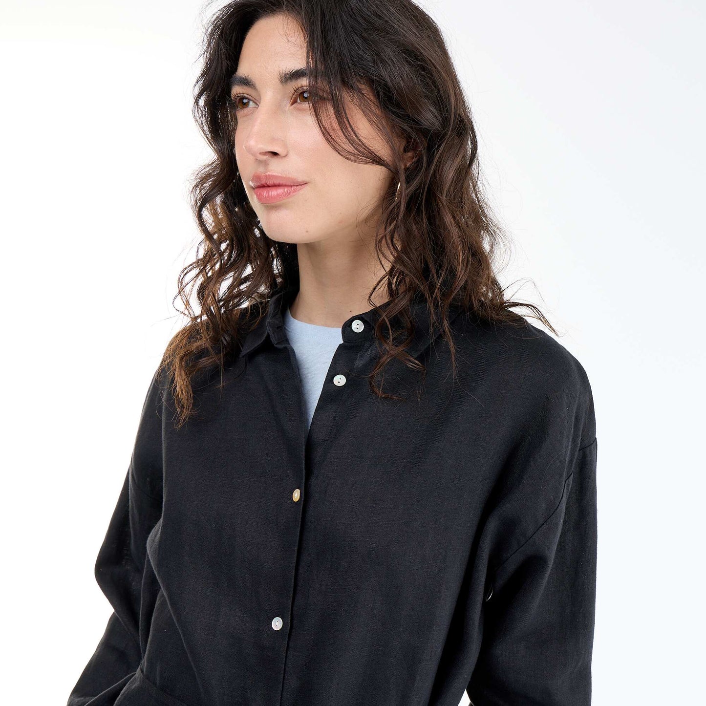 Solid long linen shirt BLACK