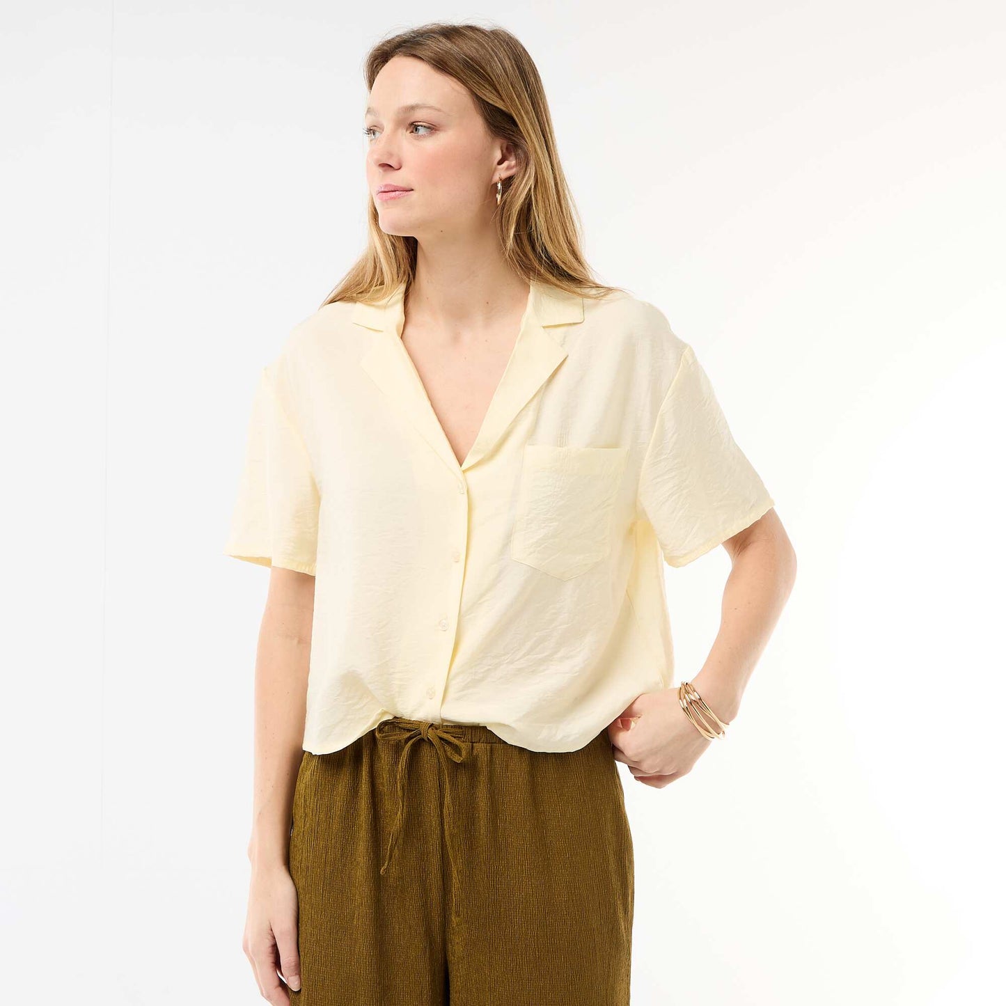 Short-Sleeved Flowy Blouse YELLOW