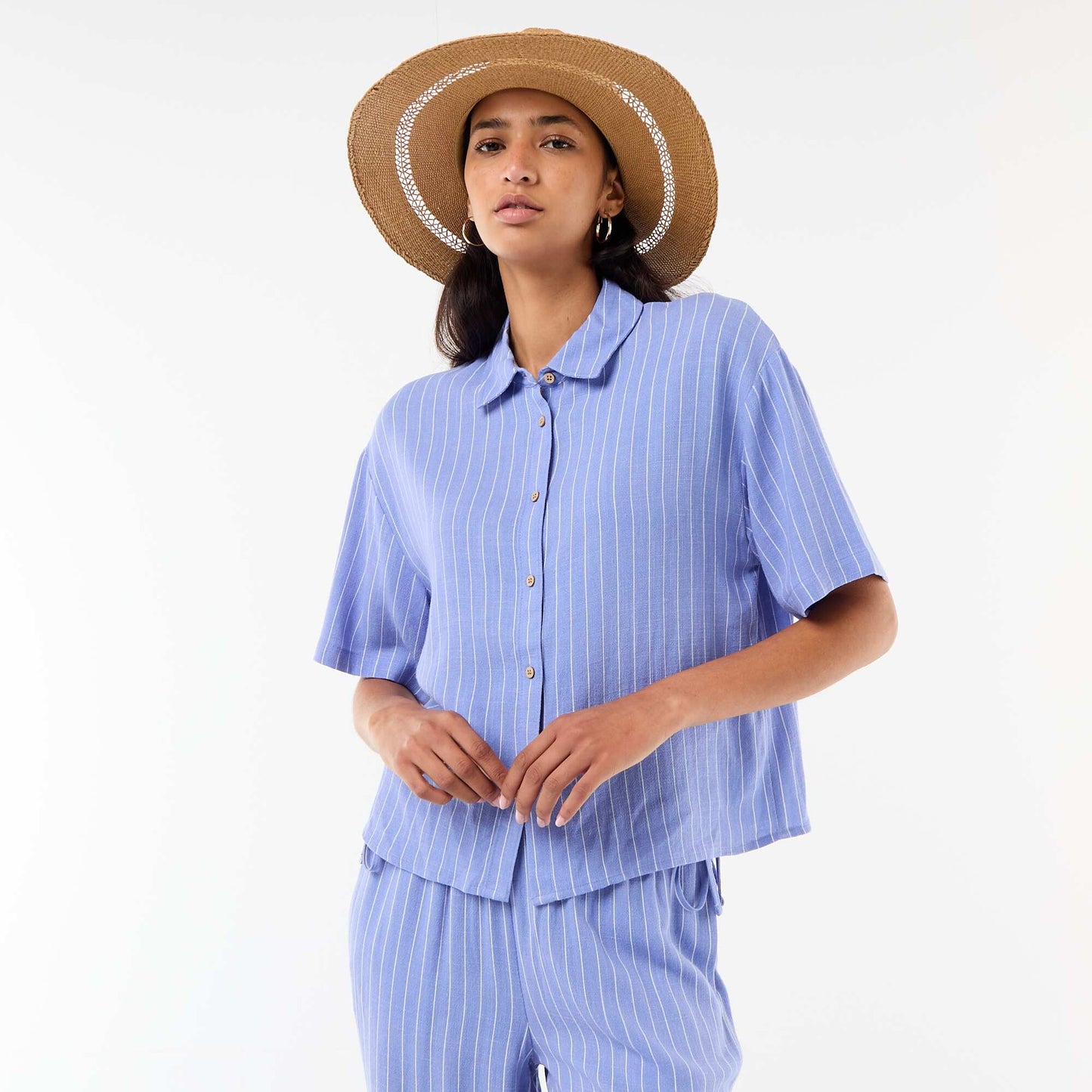 Short-Sleeved Solid Shirt BLUE