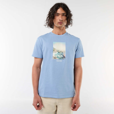 Printed Short-Sleeve T-Shirt with Front and Back Design BLUE