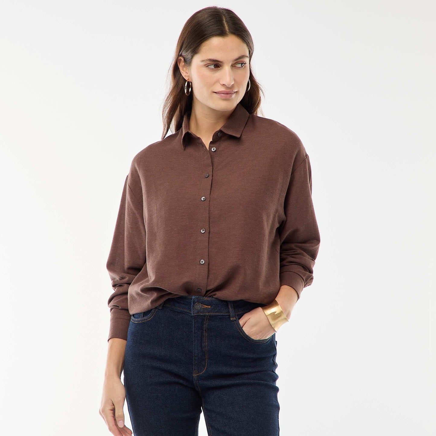 Blended Linen Shirt BROWN
