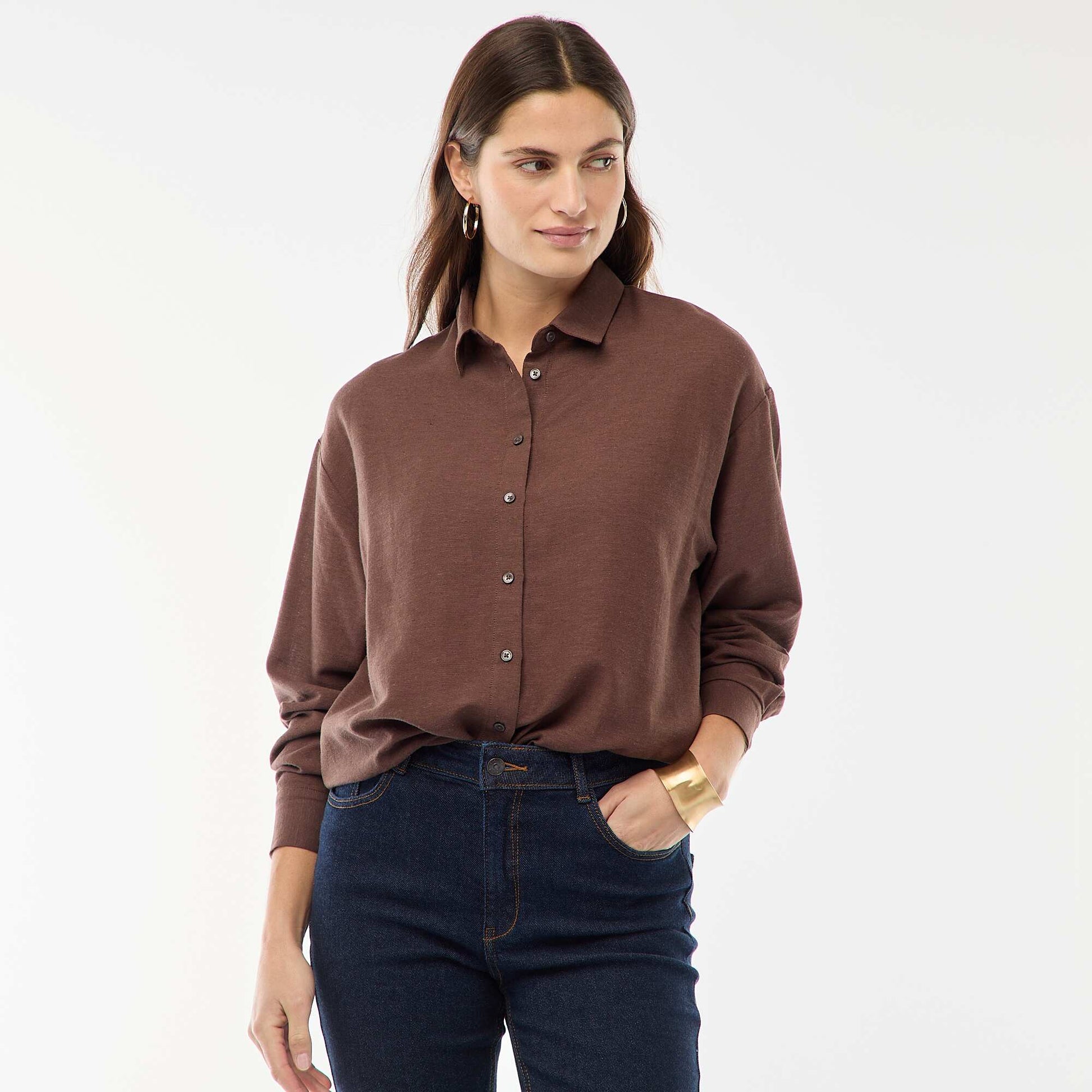 Blended Linen Shirt BROWN