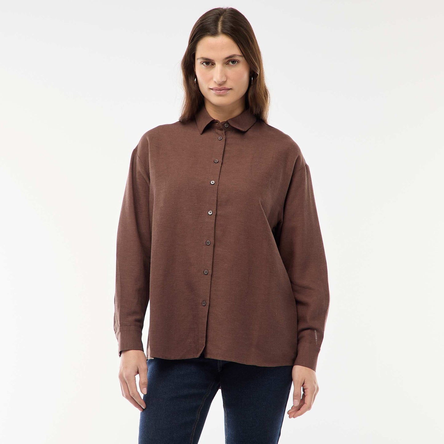 Blended Linen Shirt BROWN