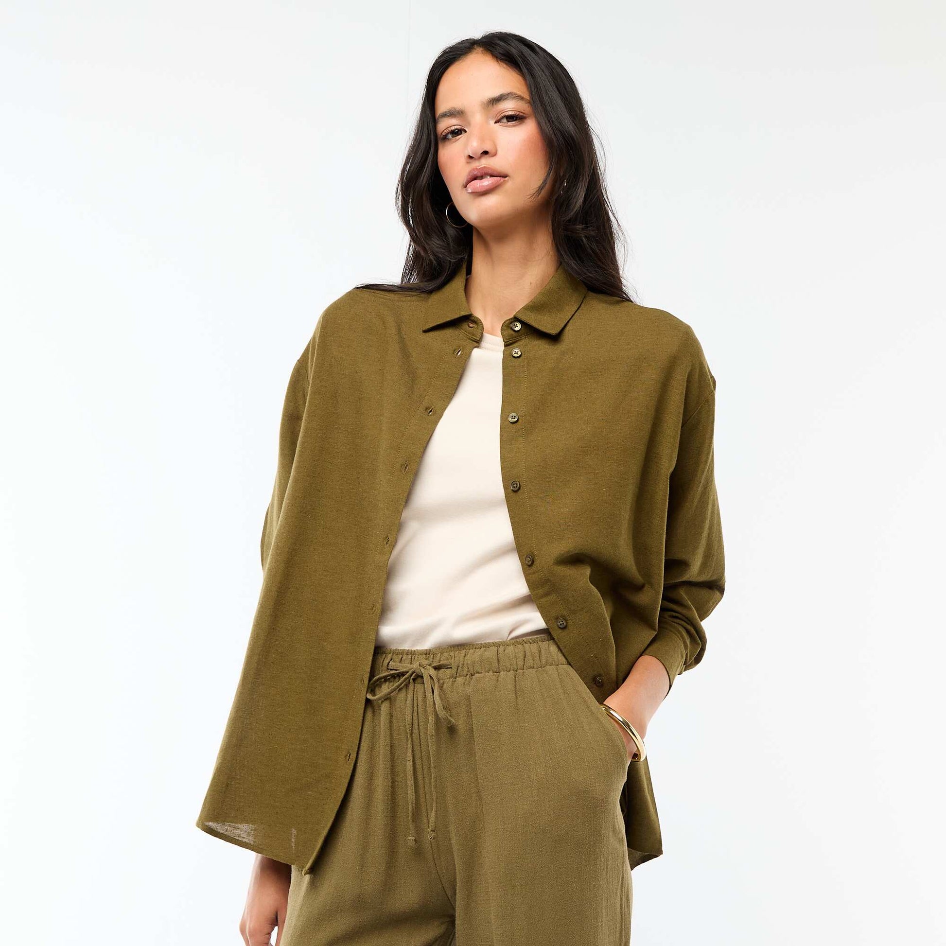 Blended Linen Shirt KHAKI