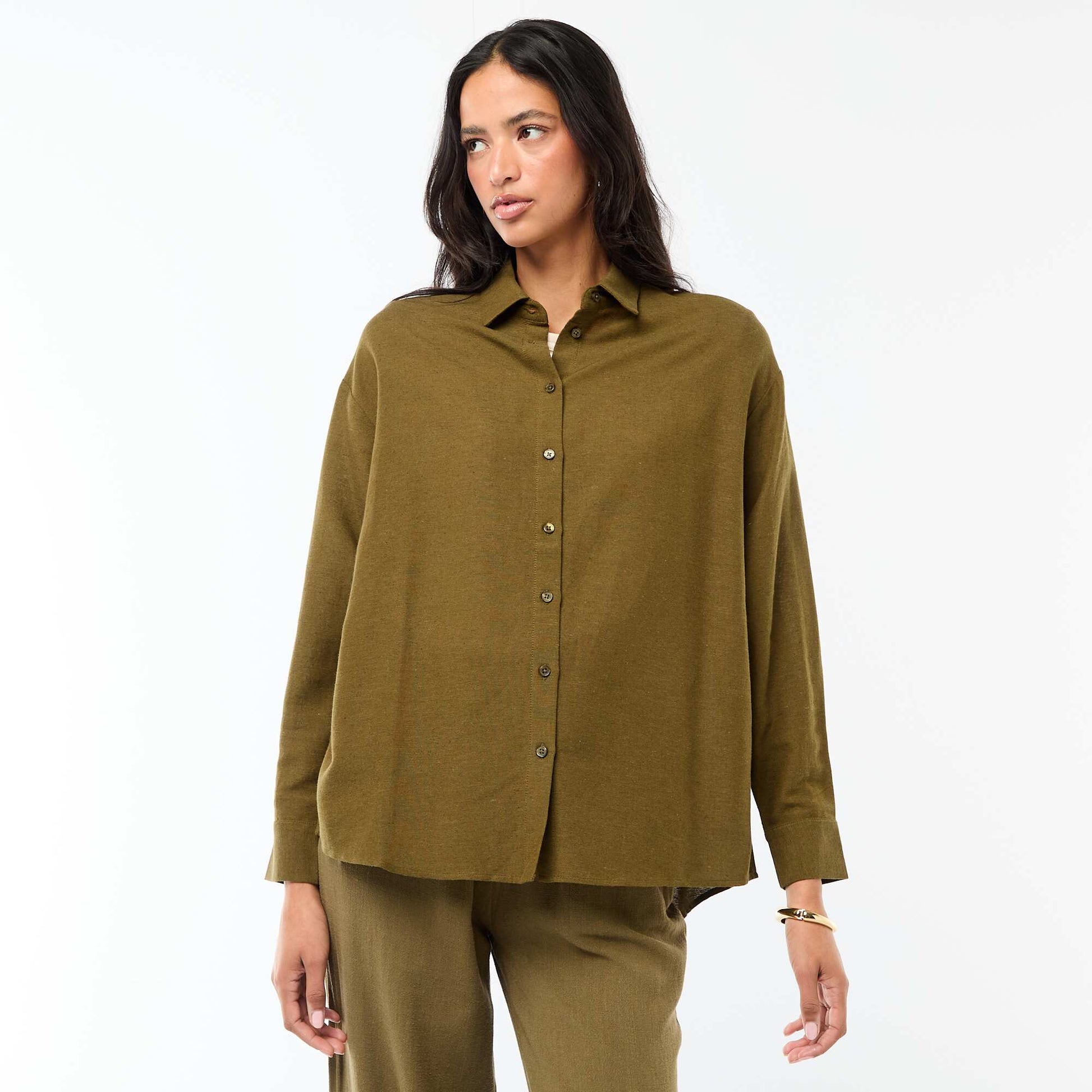 Blended Linen Shirt KHAKI