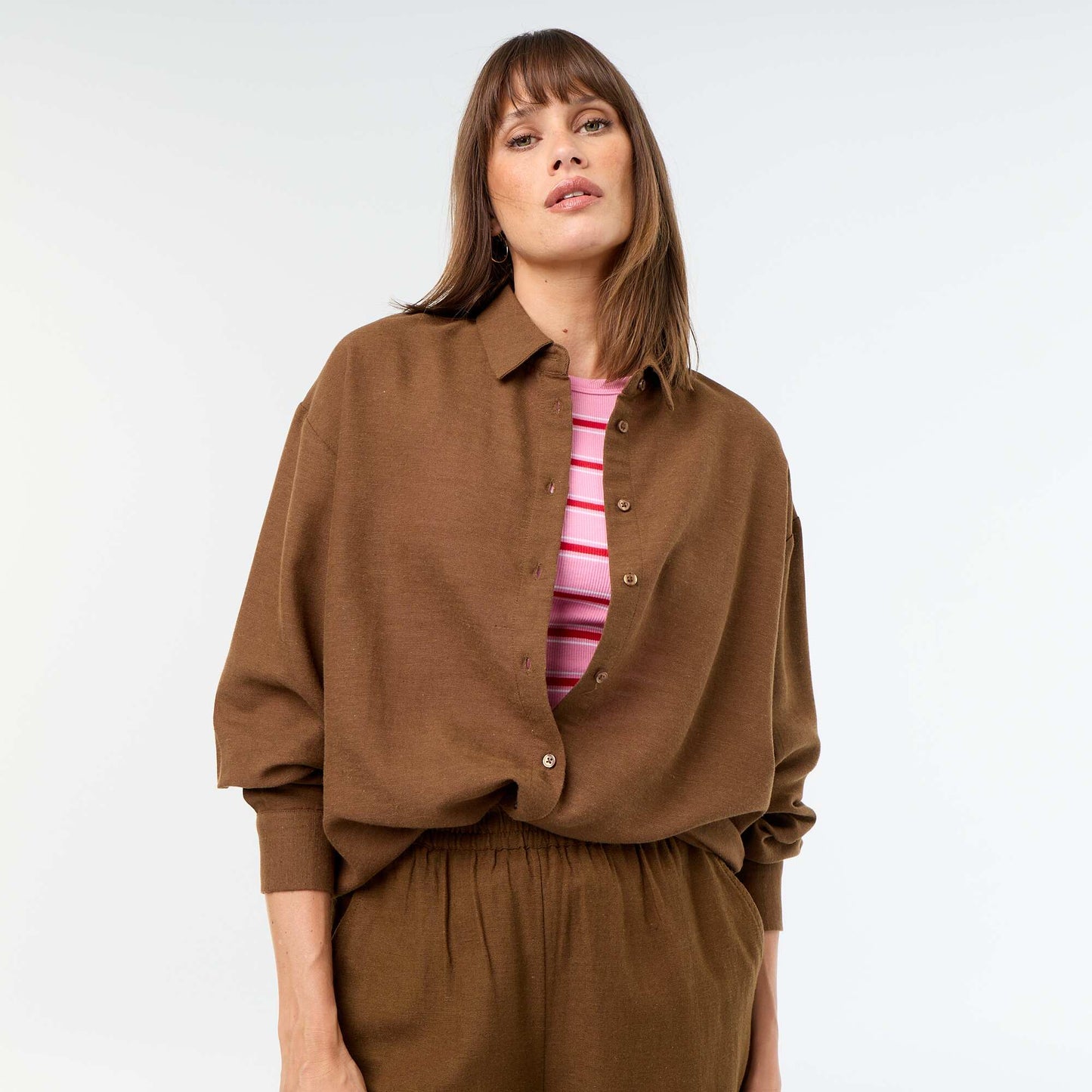 Blended Linen Shirt BROWN