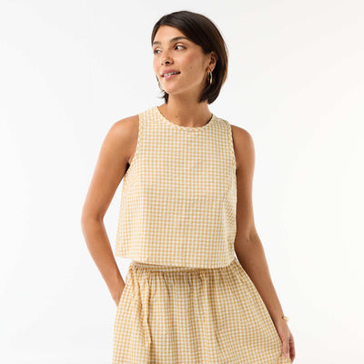 Gingham Sleeveless Top BEIGE