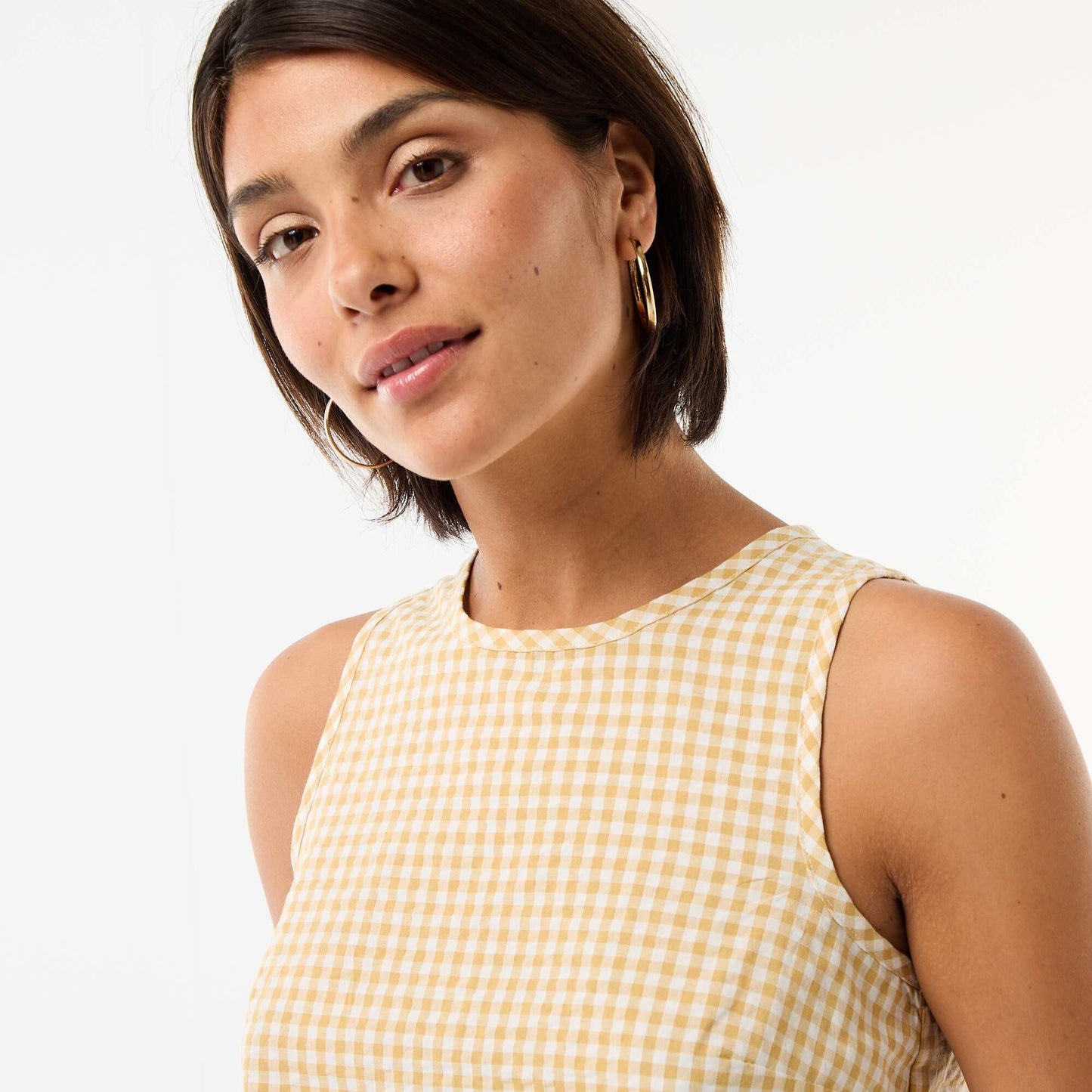 Gingham Sleeveless Top BEIGE