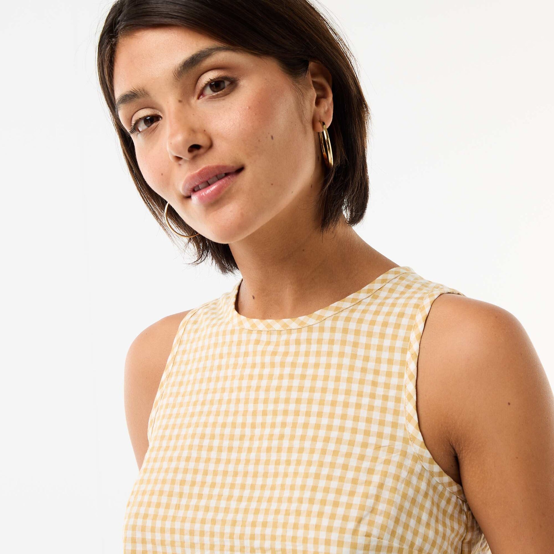 Gingham Sleeveless Top BEIGE