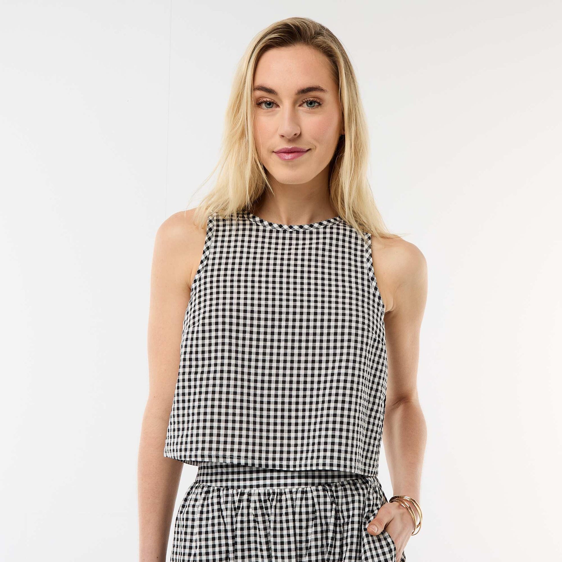 Gingham Sleeveless Top BLACK