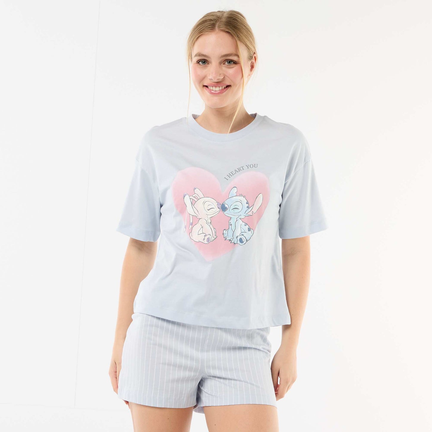 'Stitch' Print Short Pajamas - 2-Piece Set BLUE