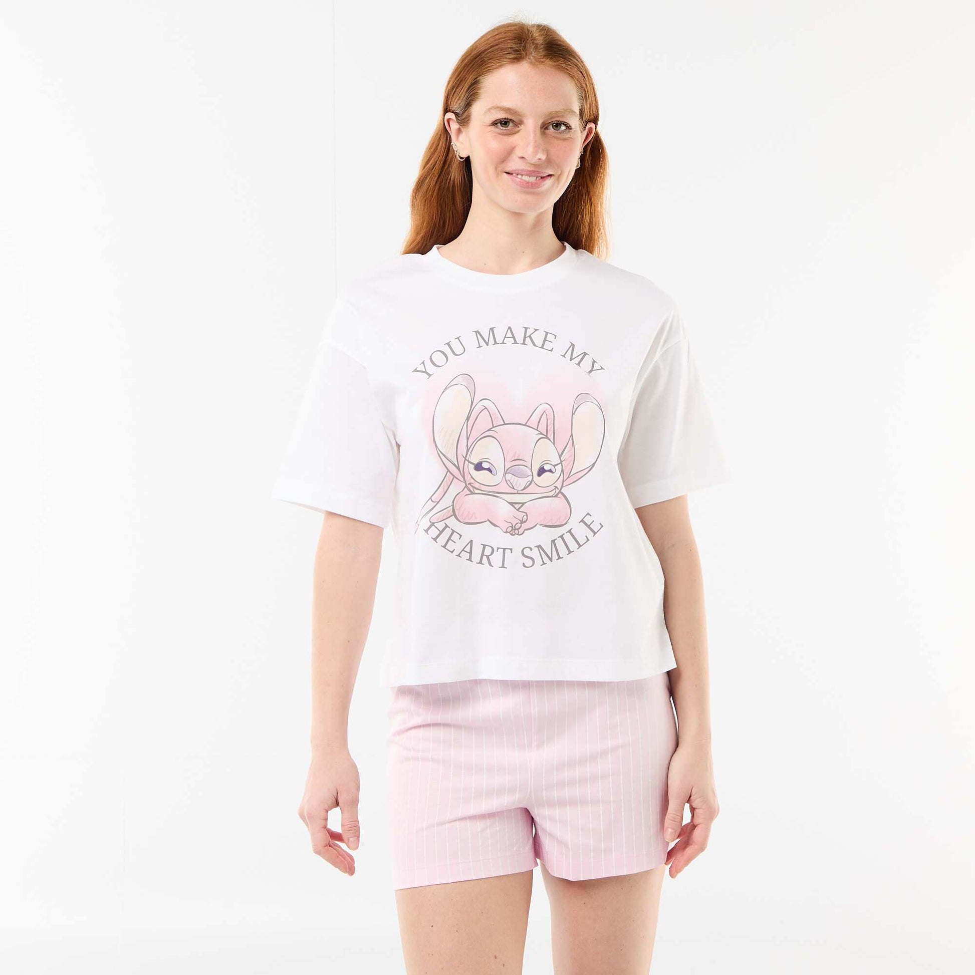 'Stitch' Print Short Pajamas - 2 Pieces WHITE