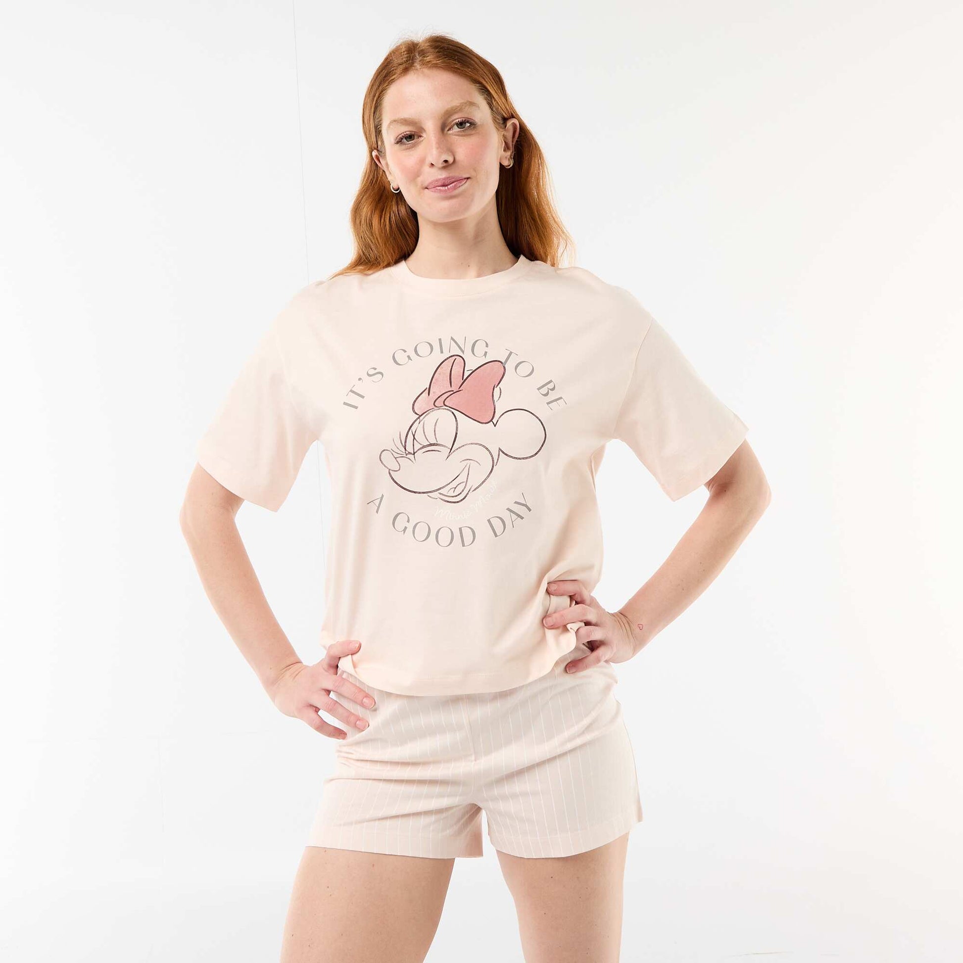 'Minnie' Print Short Pajama - 2-Piece Set PINK