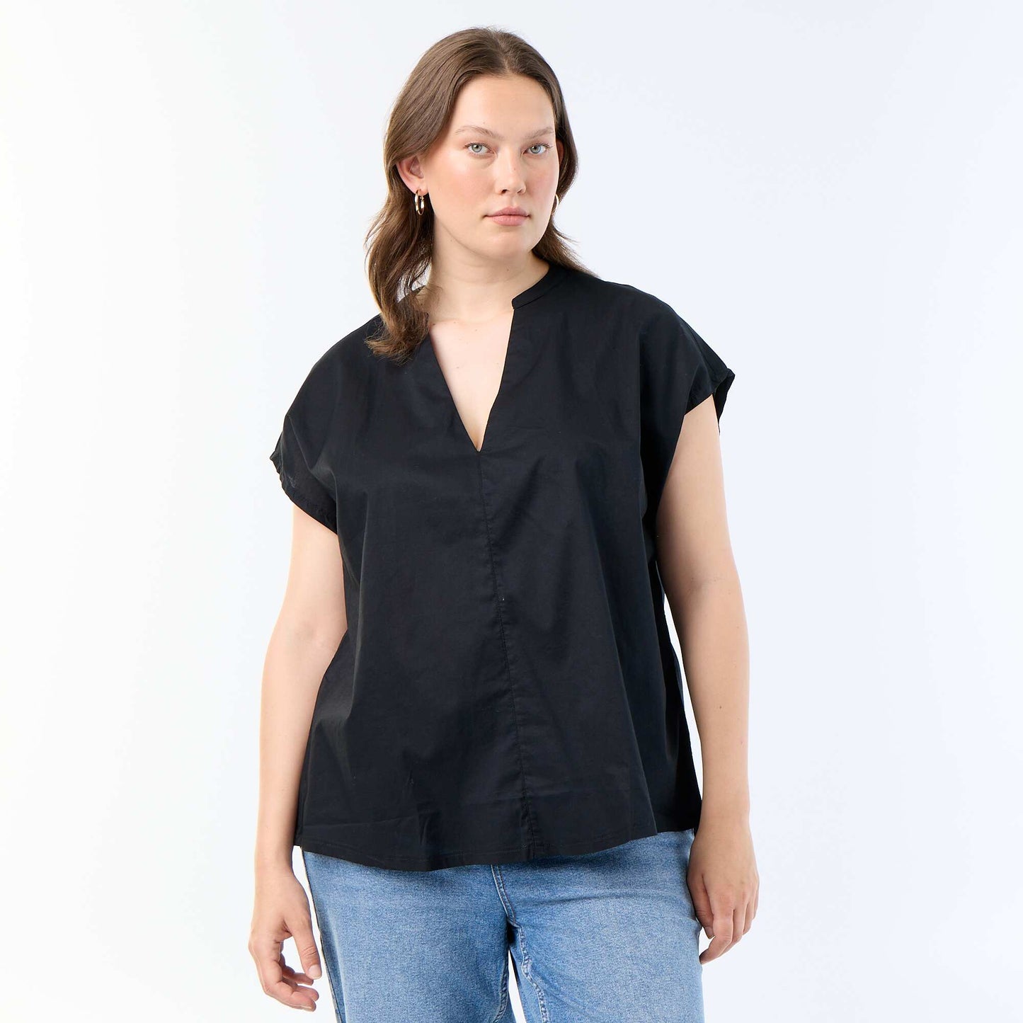 Lightweight Short-Sleeve Blouse BLACK