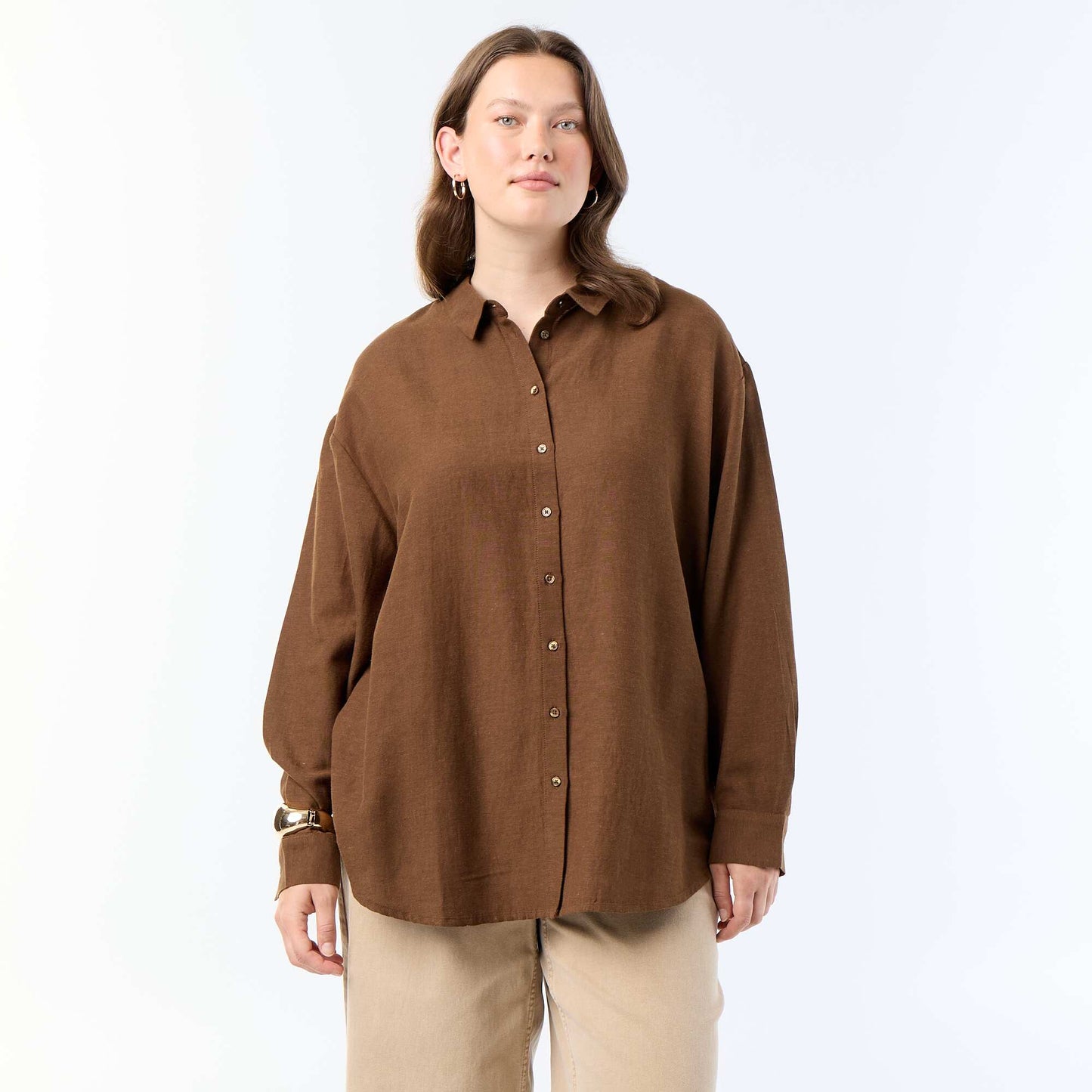 Long-Sleeved Flowy Blouse BROWN