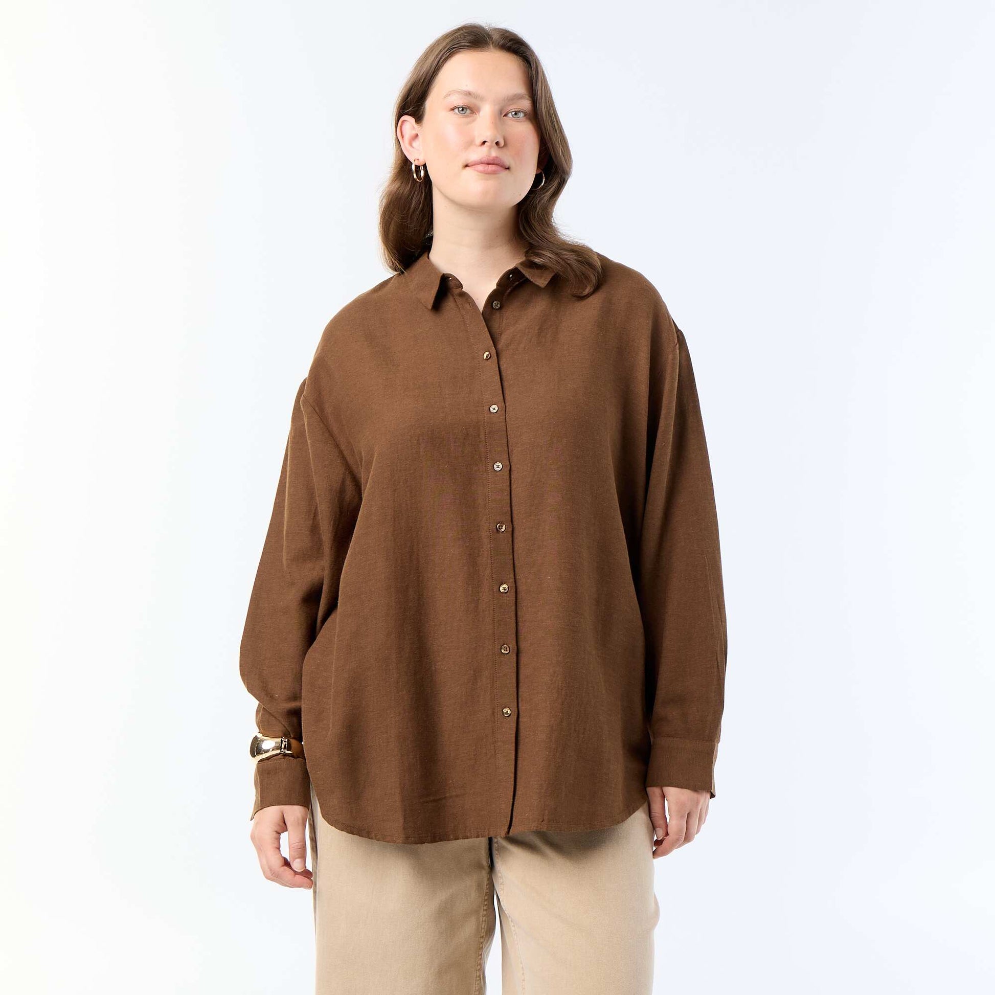 Long-Sleeved Flowy Blouse BROWN