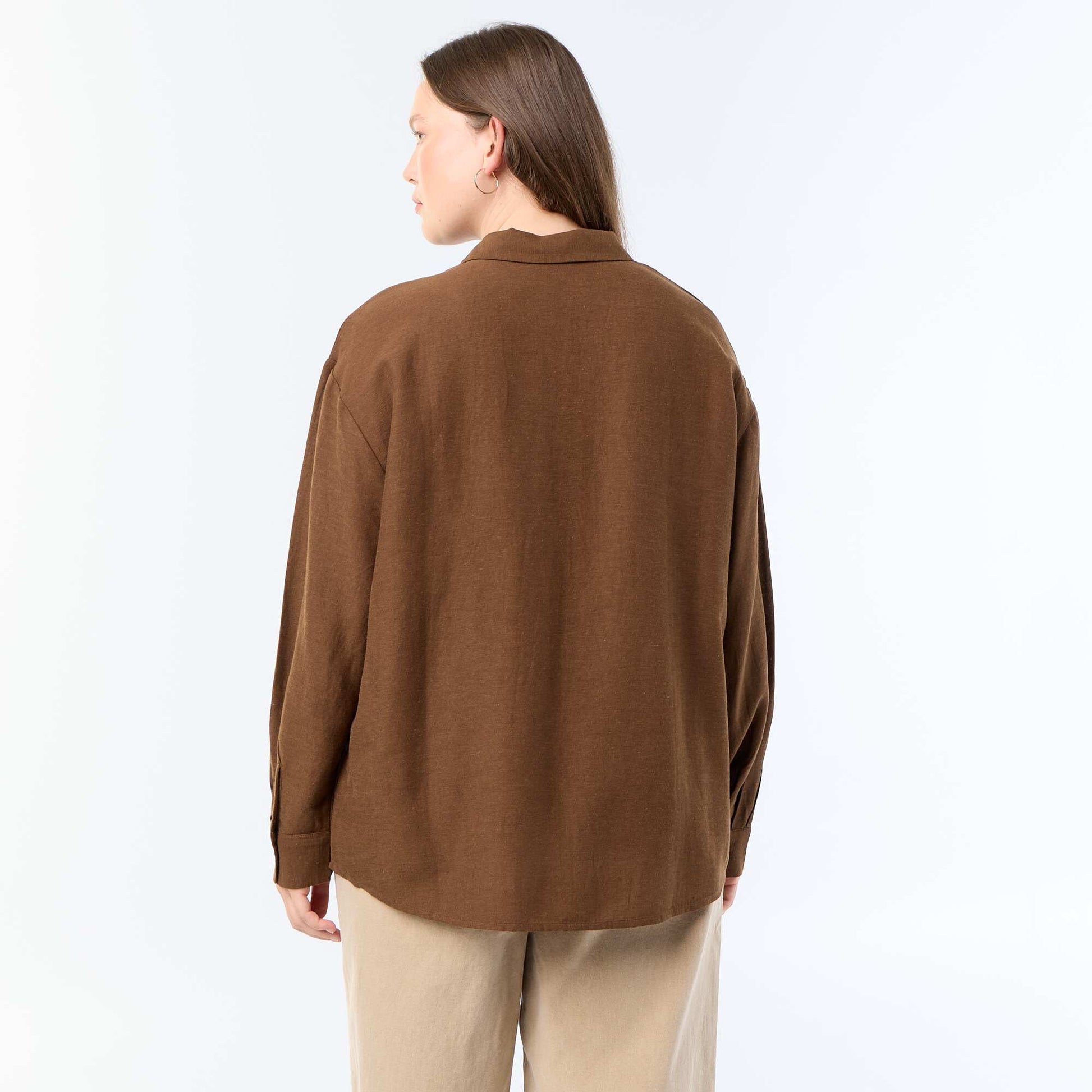 Long-Sleeved Flowy Blouse BROWN