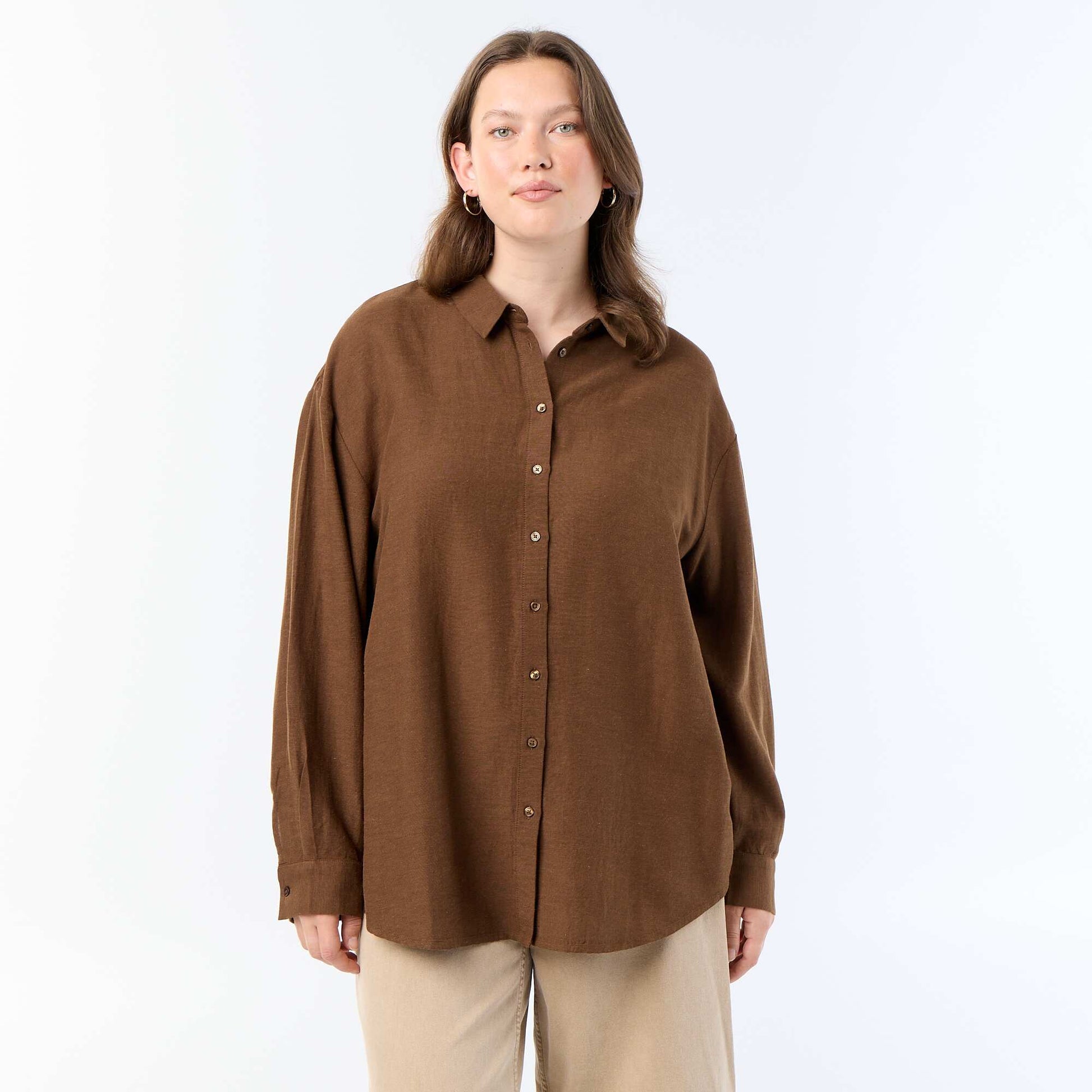 Long-Sleeved Flowy Blouse BROWN
