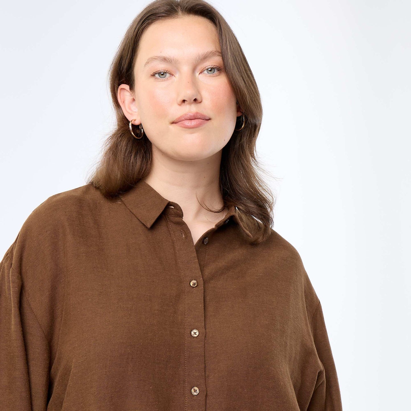 Long-Sleeved Flowy Blouse BROWN