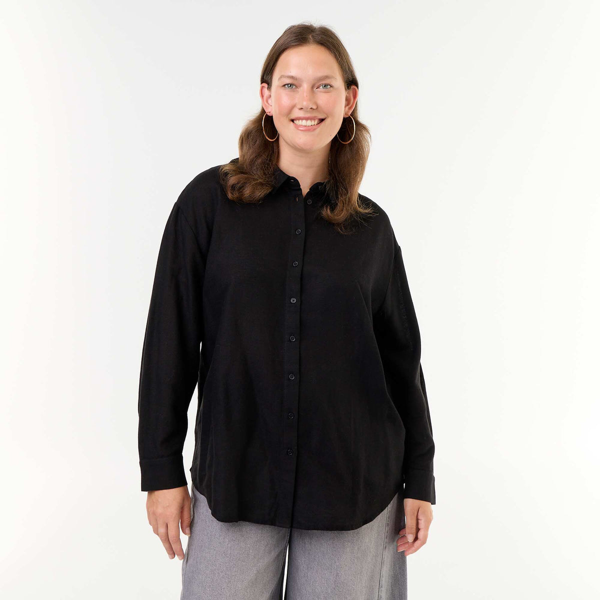Long-Sleeved Flowy Blouse BLACK