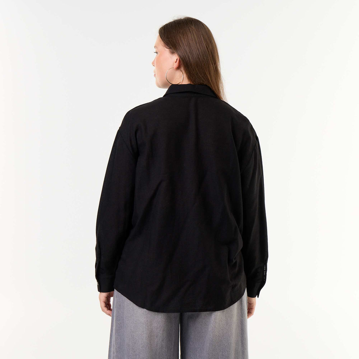 Long-Sleeved Flowy Blouse BLACK