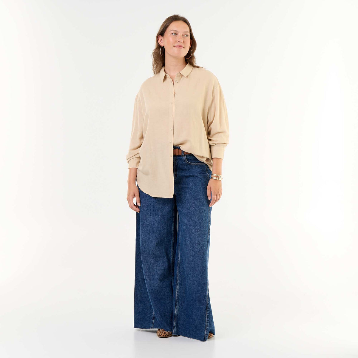 Long-Sleeved Flowy Blouse BEIGE