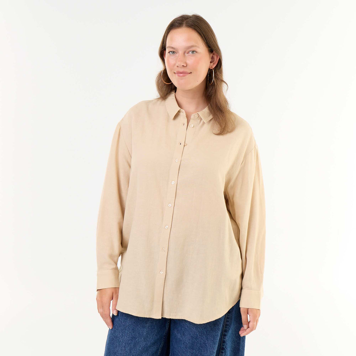 Long-Sleeved Flowy Blouse BEIGE