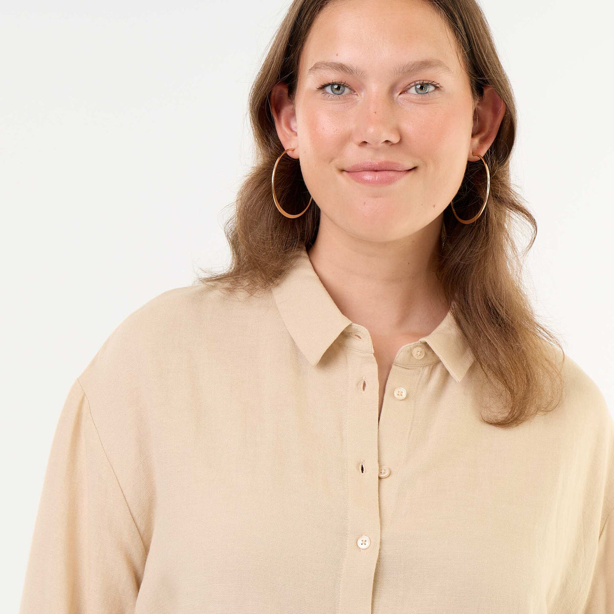 Long-Sleeved Flowy Blouse BEIGE