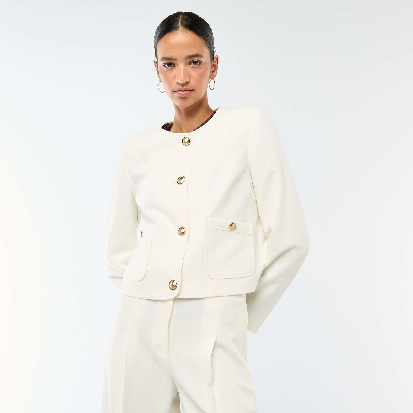 Short Solid Occasion Jacket WHITE