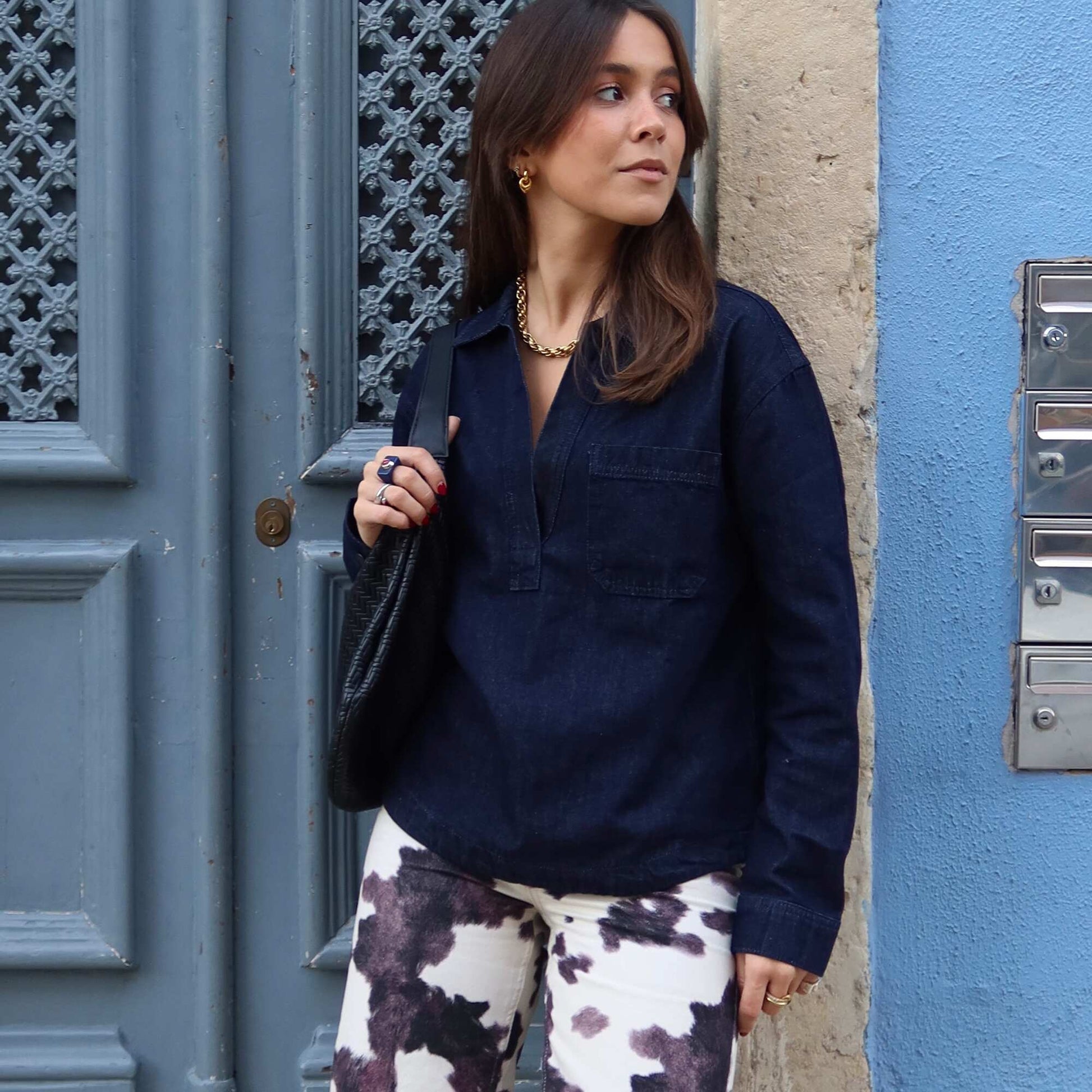 Long-Sleeved Denim Shirt BLUE