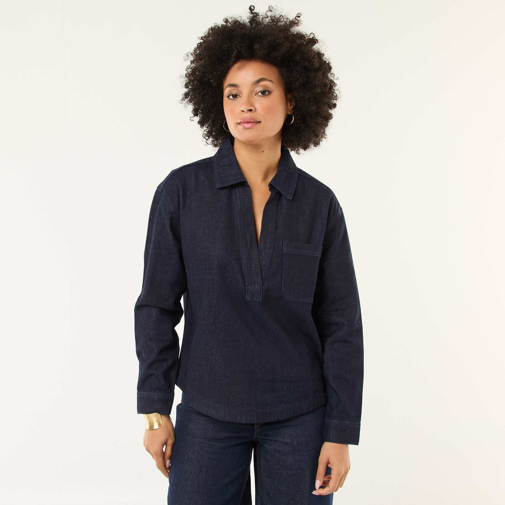 Long-Sleeved Denim Shirt BLUE